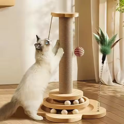 Durable Cat Scratching Board Sisal Scratching Board Funny Baseball Turntable Toy Pole Cat Climbing Frame Pet Household Items